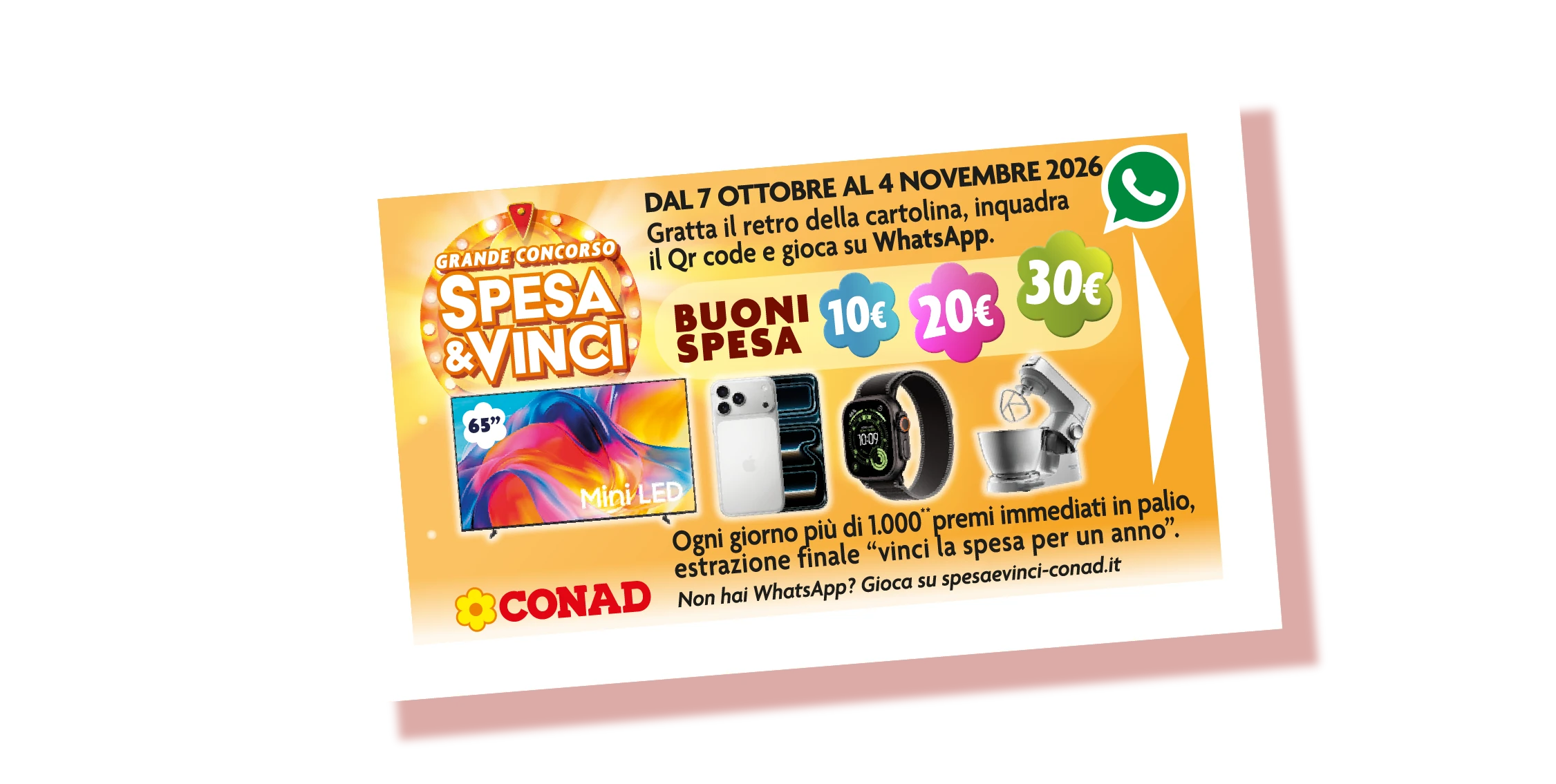 Cartolina del concorso Spesa e Vinci Conad con QR code da grattare
